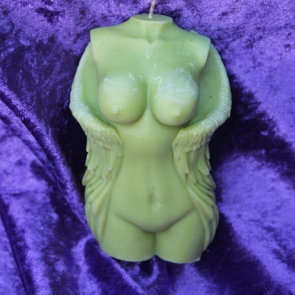 Female Form Nude Torso Green Angel Wing Candle - Picture 12 of 12